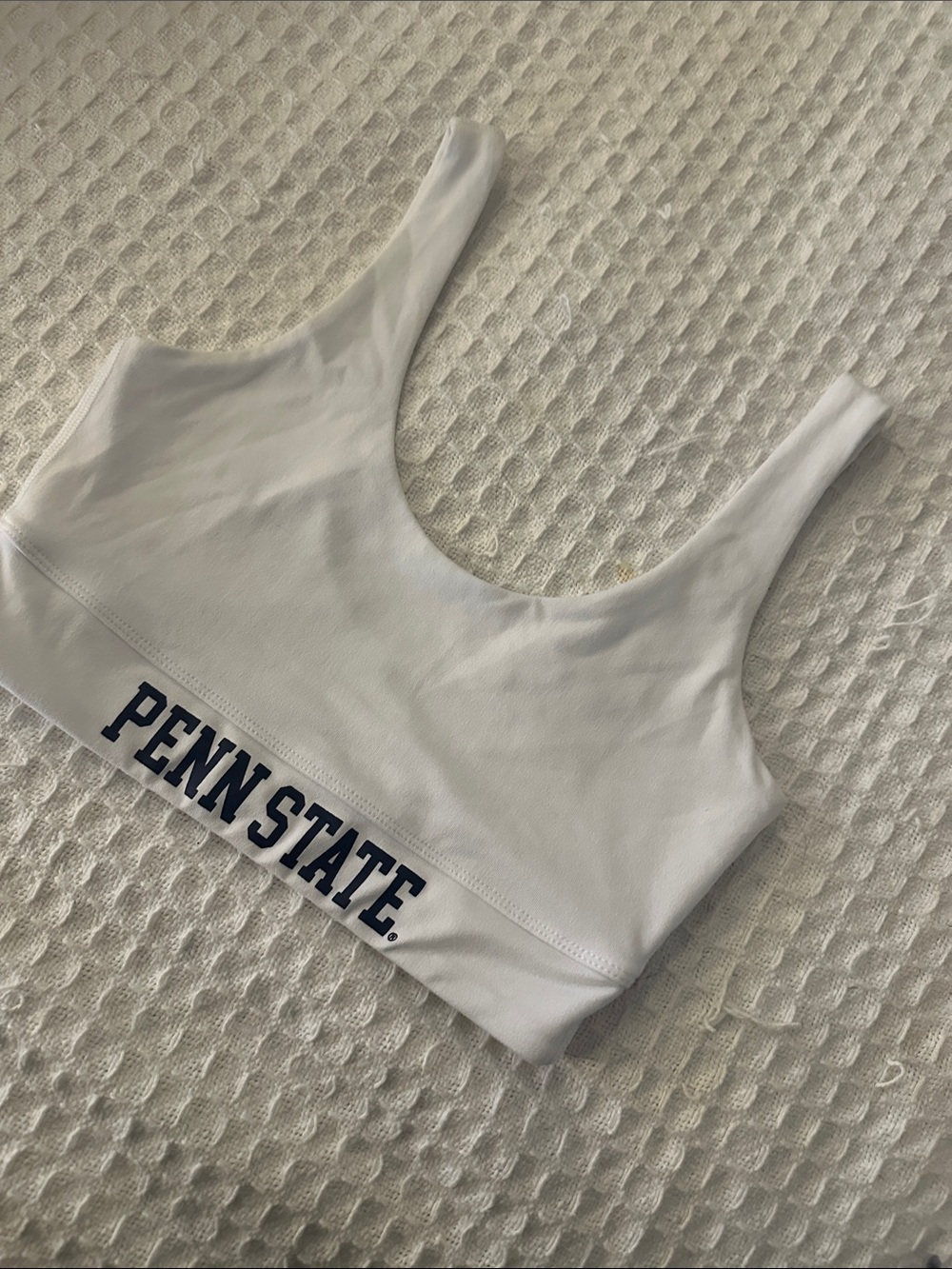 Penn State ZZs White Sports Bra with Navy Lettering